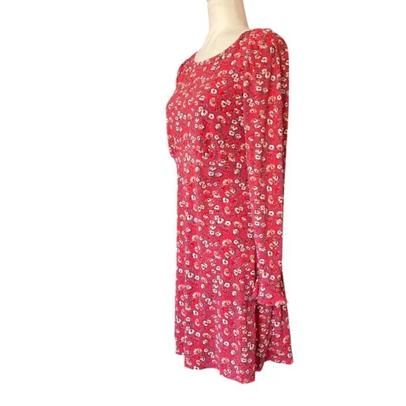 Free People Red Say Hello Floral Mini Dress SZ M Modern Boho - Picture 6 of 14